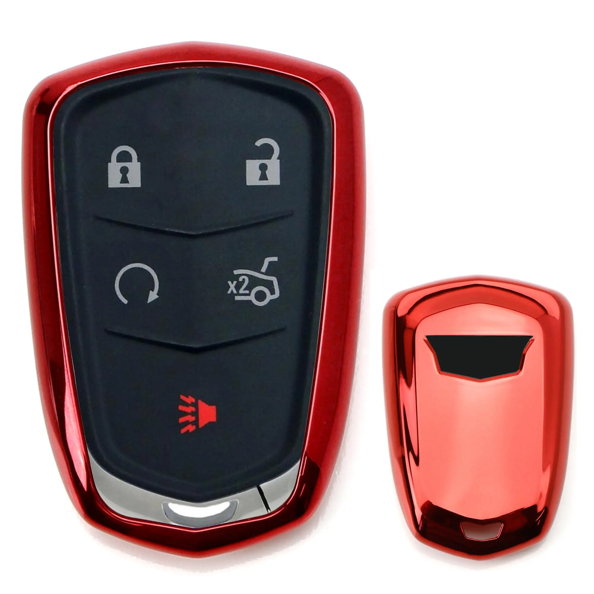 iJDMTOY Chrome Finish Red TPU Key Fob Protective Cover Case For 2015-up Cadillac ATS CTS CT6 ELR XTS XT5 SRX Escalade (Please Verify Your Actual Key Before Buying)