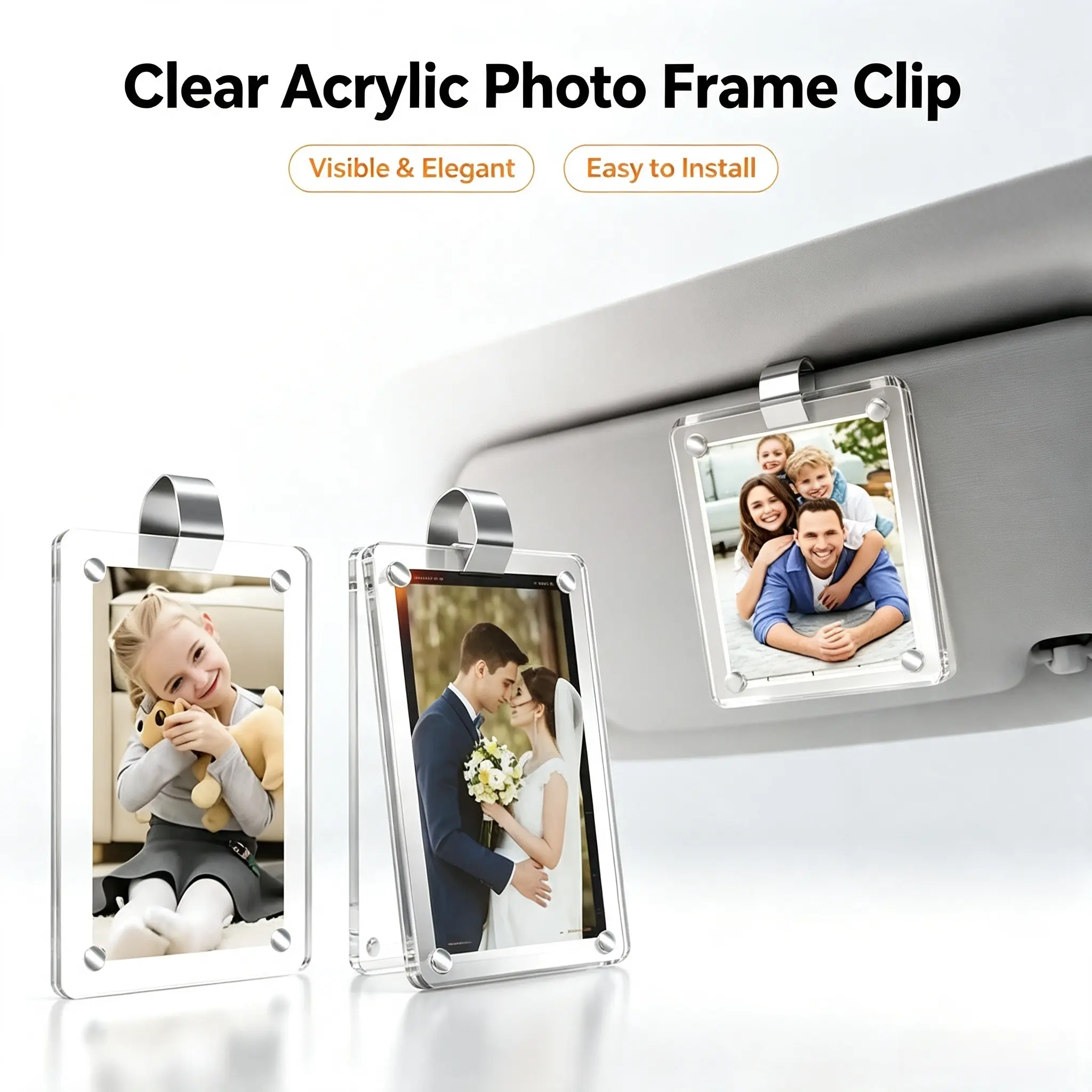 2-Pack Magnetic Clear Photo Clips for Car Sun Visors, Home Decor Magnetic Frames, Holds Family/Couple Photos for Commutes, Thoughtful Gift for Drivers