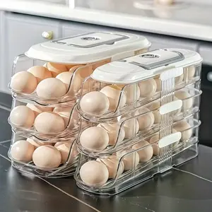 1pc 2-Tier/3-Tier Egg Holder for Fridge, Removable Countertop Egg Dispenser, Detachable Trays with Handles, Kitchen Storage Shelf, Stackable Fridge Organizer
