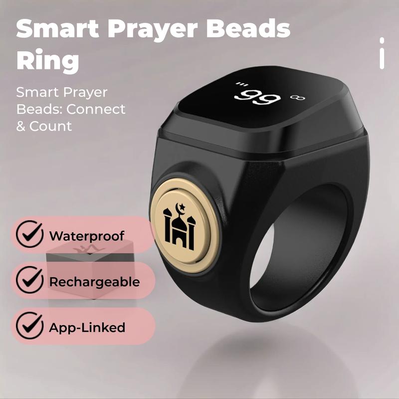 Smart Prayer Beads Ring with Timer, APP-Connected and Waterproof Electronic Counter, Ideal for Muslim Prayers and Daily Worship
