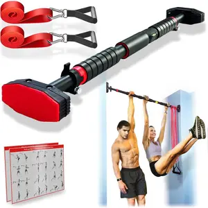 Pull Up Bar for Hallway or Doorway 6- Set with Two Attachable Resistance Bands/Handles,  Manuals, No Screws Chin Up Bar, Max 680lbs, Width options: 27-37", 37-"; 46-53"