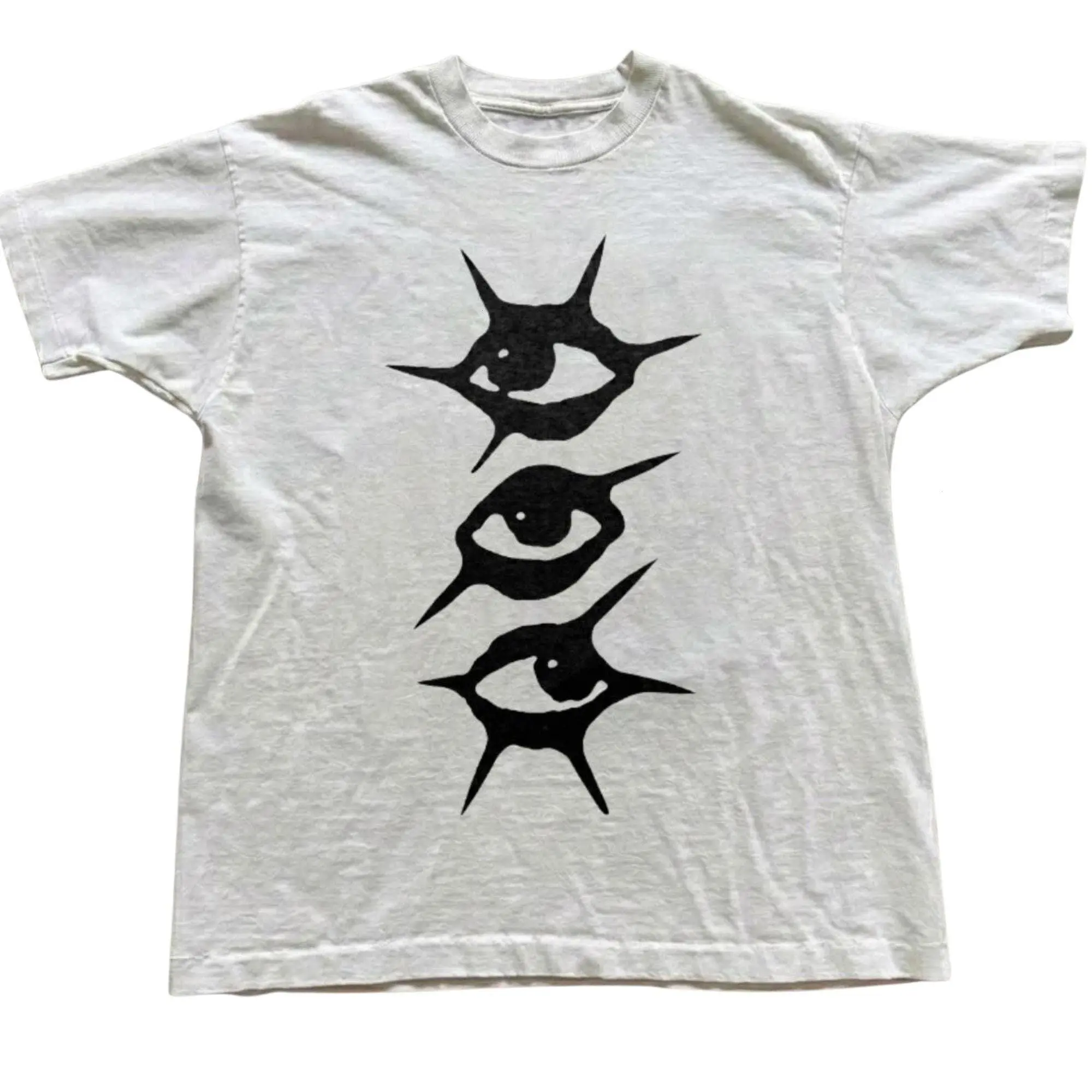 White Triple Print Tee - Eyes Surreal Abstract Shirt