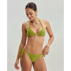 Green Textured Triangle Bikini Set