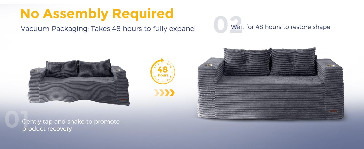 MAXYOYO 63" Boneless Loveseat Sofa Couch for Small Spaces, Mini Love Seat Floor Couch with Cup Holders and Pillows, 2-Seater Upholstered Cloud Couch for Bedroom Apartment, No Assembly Required