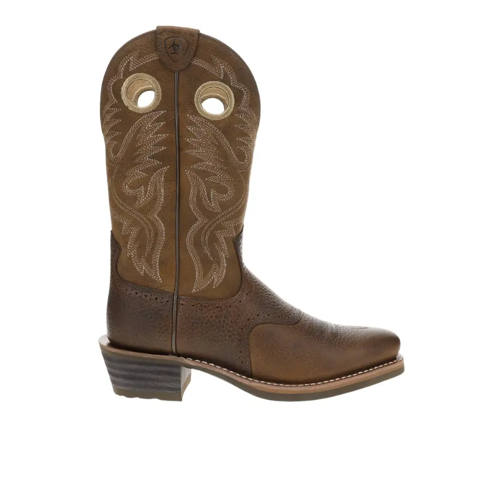 Ariat Mens Heritage Roughstock Embroidered Square Toe Pull On  Casual Boots Mid Calf - Brown