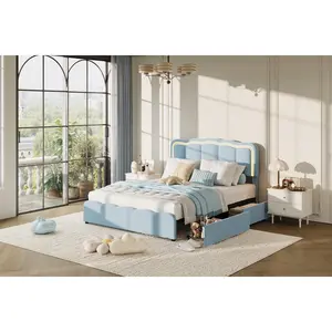 Garvee Bed Frame with 2 Storage Drawers and LED Lights, Upholstered Platform Bed with Adjustable Headboard, Wooden Slats Support, No Box Spring Needed, Easy Assembly