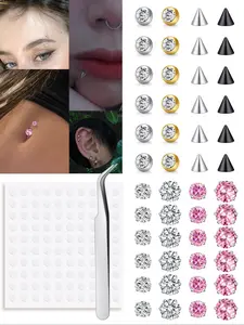 Non-Piercing Fake Nose Ring Set, Nose Hoop, Artificial Rhinestone Jewelry, Clip-On Lip Rings, Faux Eyebrow Studs, No Drilling Required