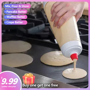 【Buy one get one free】Batter dispenser and mixer, batter bottle kitchen pancake shaker batter dispenser bottle baking tools for cupcakes, muffins, pancakes, and more Thanksgiving tableware Valentine's Day gifts Christmas inventory .Stirring