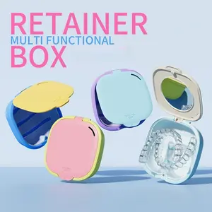 Portable Magnetic Braces Storage Box with Mirror Multifunctional Invisible Aligner Case Drain Layer Orthodontic Retainer Holder for Moldable False Teeth Oral Care