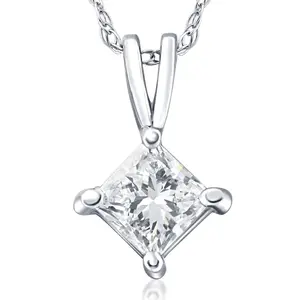 1/2Ct Princess Cut Solitaire Diamond Pendant Necklace in 14k Gold Lab Grown