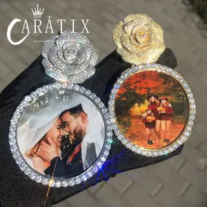 CARÁTIX -  Custom Photo Pendant Rose Flower Bail Memory Frame Picture Necklace Chain Iced Out Zircon Men Women Hip Hop Jewelry NEWValentine's Day Gift for Men & Girls & Boys Mothers' Day Gift #Springtok