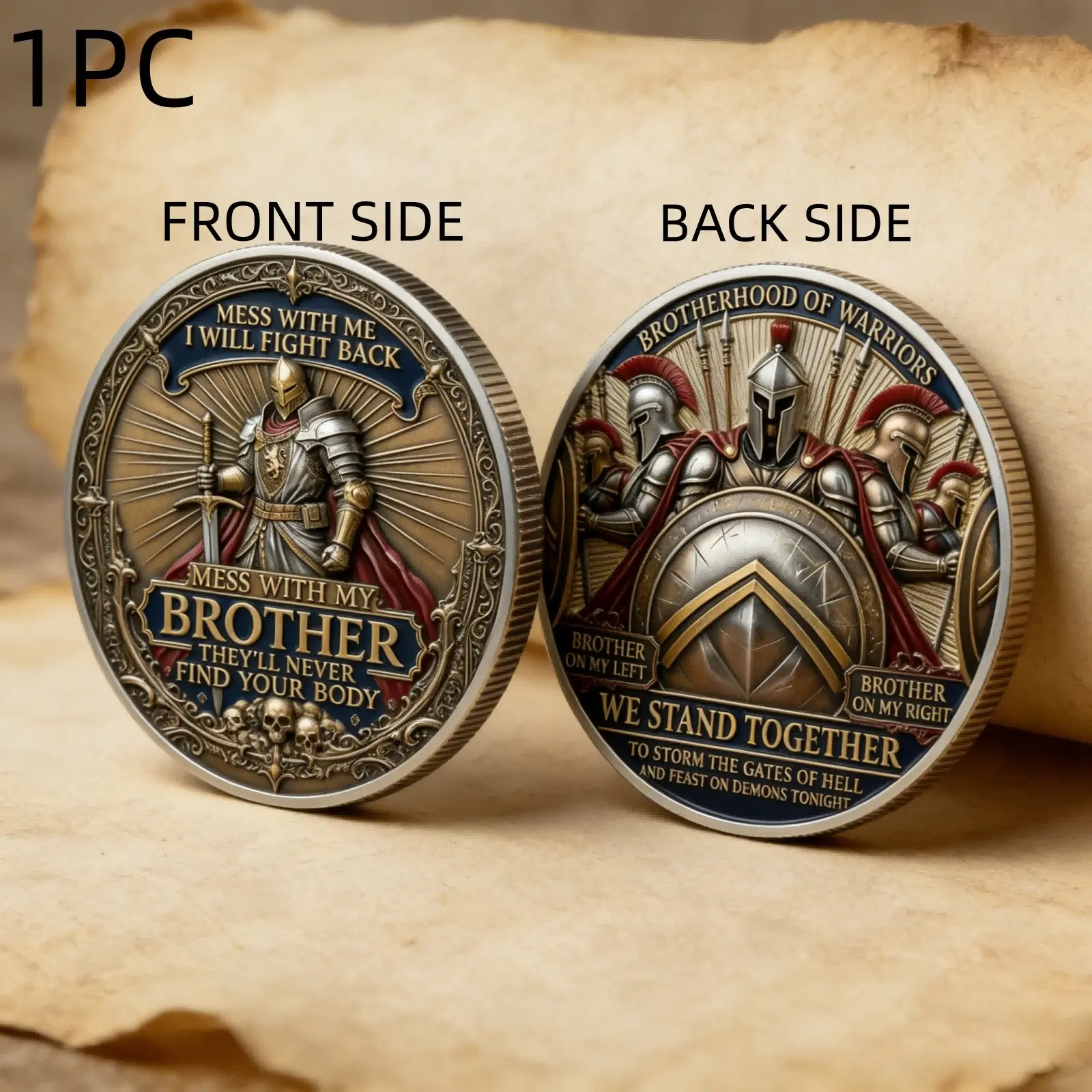 1PC Medieval Warrior Theme Collectible Coin Alloy 3D Relief Memorial Medal Knight Style Metal Display Decor Suitable For Study Living Room Office Showcase Graduation Gift Anniversary Holiday Party Gift Exchange Decorative Collectible