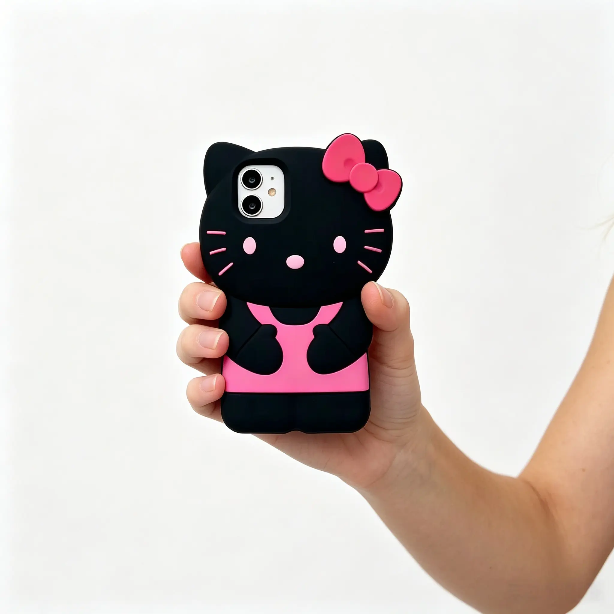 Sanrio Hello Kitty Black Silicone Shockproof Protective Phone Case Kawaii Cute Mobile Cover for Girls & Women