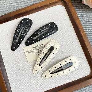 2pcs Black & White Polka Dot Leather Claw Clip， Leopard Print Alternative Hair Barrettes， Cute Hair Accessories for School Girls