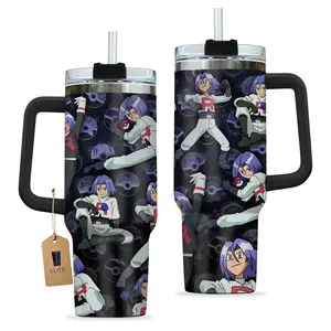 Elite Tumbler -  Pokemon Team Rocket James Kojiro Pokeball 40oz Tumbler With Handle & Straw, Anime Retro Collage Cup, Anime Inspired Travel Tumbler, Vintage webu Drinkware, otaku Fan Gift, Stainless Steel Coffee Mug, Gift for anime Lovers