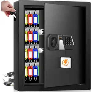 Fireproof key lock box with 71 keys, anti-theft wall-mounted key box with adjustable hook plates, key tags, and side opening; key safe/key cabinet organizer for home, office, garage, rentals, and businesses