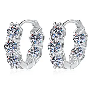 4 CT Moissanite Huggie Earrings for Women, Hinged Hoop Design with 10 Stones, Hypoallergenic 925 Sterling Silver, Elegant Everyday Jewelry