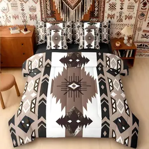 Western Bed Bag,Comforter Bed Set,7 Piecessouthwestern Aztec Bedding Set,Ethnic Tribal Arrow Exotic Geometric Comforter,and Sheet Set,Boho Decor Bed Set