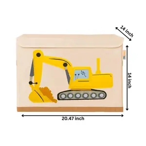 Excavator Kids Large Toy Storage Bin 20x14 – Foldable Washable Canvas Organizer for Playroom, Nursery