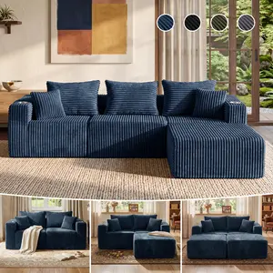 104&70" Modular Boneless Sectional Couch Oversized Deep-Seat No Assembly Required Suitable for Living room/Bedroom/Apartment 0020BL
