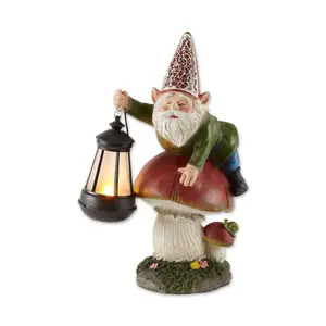 Zingz & Thingz Gnome on Mushroom Solar Statue