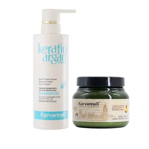 [Mother's Day Gift]Karvannall Professional Keratin Argan Damage Repair Anti-Hair Fall Volumizing Shampoo & Collagen Double Treatment Hair Mask For Damaged Dry Frizzy Hair 500ml Natural Moisture Repair Anti-Dandruff Set