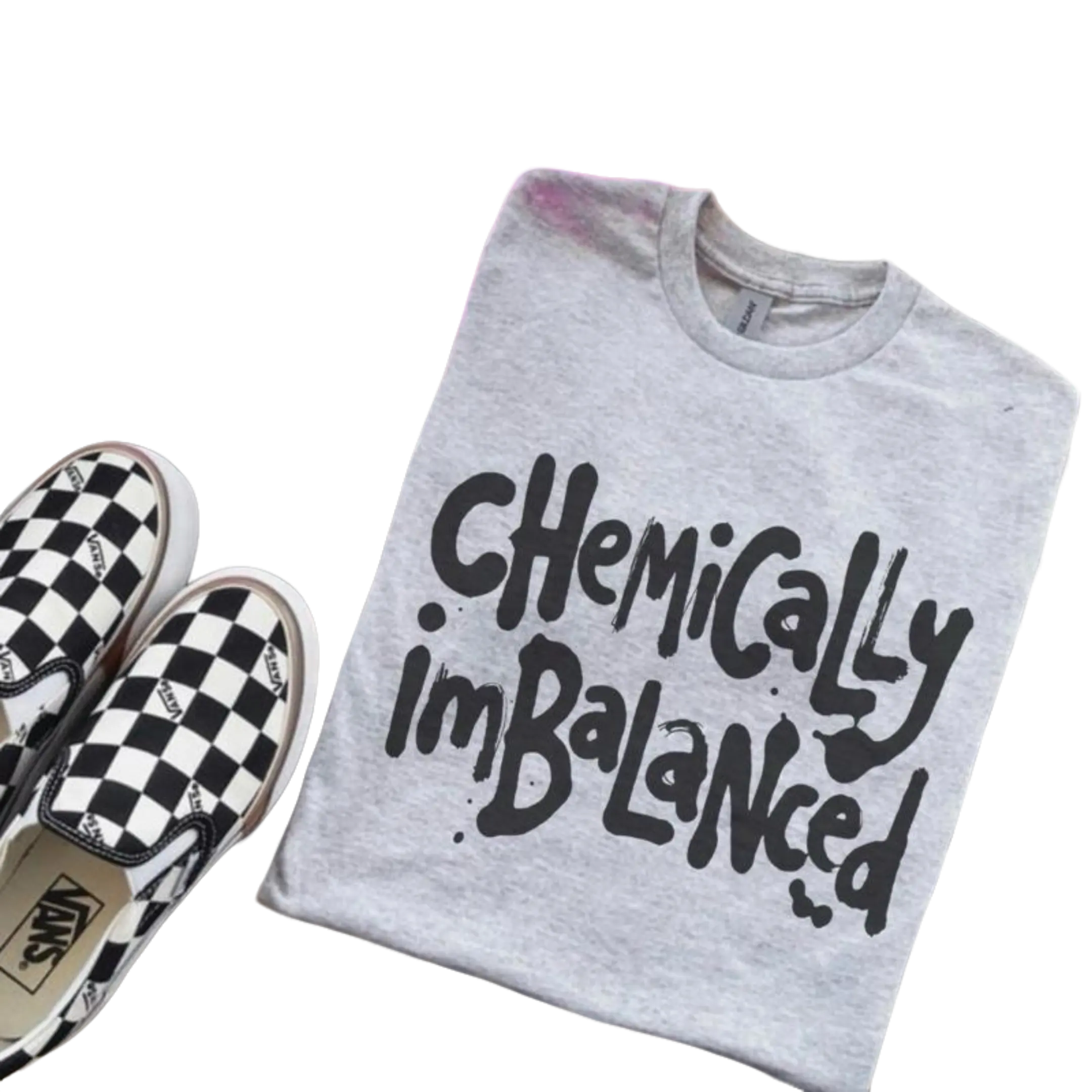 Chemically Imbalanced Bleached Shirt Comfy Unisex Jersey Top Casual Vintage Style Short Sleeve Crew Neck Medium Length
