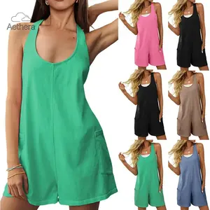 ### 2026 Sleeveless Romper for Women, Casual U-Neck Short Jumpsuit with Convenient Side Pockets, Lightweight and Breathable Summer Outfit, Comfortable Relaxed Fit for Daily Wear, Vacation, Beach & Trendy Casual OOTD Looks