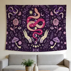 Snake Rose Moon Phases Tapestry Celestial Mystic Witchy Boho Style Wall Hanging Suitable for Home Decor Valentine's Day Easter St.Patrick's Day Halloween Christmas and Other Festival Decorations.