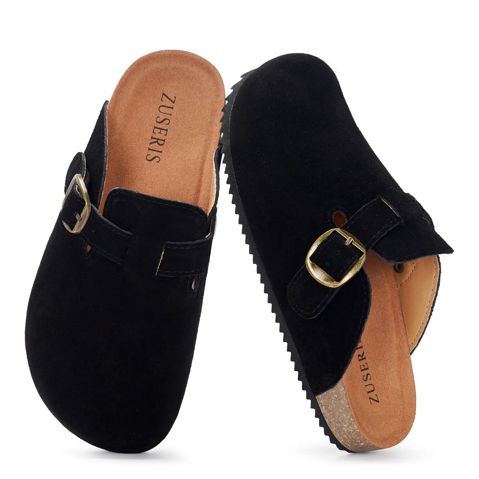 Kids Suede Clogs Boys Girls Cork Footbed Potato Shoes Classic Slip On Leather Mules Children Indoor Outdoor Sandals Adjustable Buckle