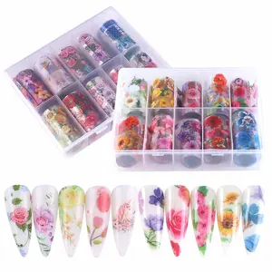 Boxed Floral Nail Art Transfer Foil Paper, Vibrant Rose Sunflower Daisy Design, DIY Manicure Decoration for Women & Girls