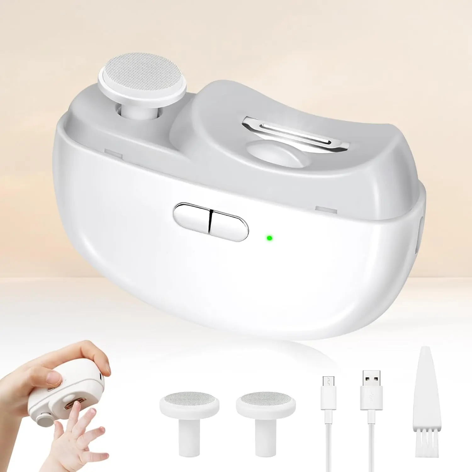 Automatic Electric Nail Clipper Nail Trimmer Polisher 2 in 1 Portable Fingernail Cutter with Light 2 Speeds File Nail Clip Storage Rechargeable Safety Trimmer for Baby Kids Adults Seniors