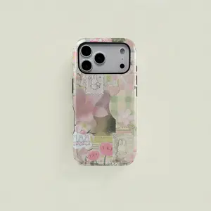 One floral bunny tulip design, simple double-layer protective case, sturdy and durable 2-in-1 protective case, compatible with iPhone 17/16/15/14/13/12/11 Pro Max/Plus/Pro, Samsung Galaxy S25/S24/S23 Ultra series, couple's phone case.