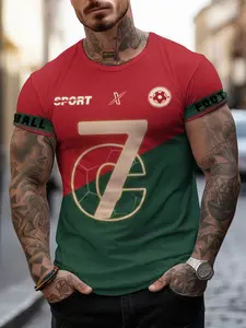 Men's Football Theme 3D Print Jersey Style T-Shirt, Breathable Elastic Team Colors, Casual Sports Clothing