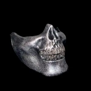 Vintage Silver Half Skull Mask With Blinged Out Crystal Black Diamond & Silver Luxe Crystal Grillz