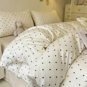 Cream White Black Polka Dot 3-Piece Bedding Set, Soft Washable Duvet Cover Set with Zipper, 1 Cover + 2 Pillowcases (No Comforter/Insert), Sizes from Twin to King, All-Season Bedroom Decor, Great Holiday Gift