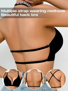 Women's Backless Bralette, Deep U Neck, Wireless Comfort, Seamless Breathable Fabric, Casual Style, All Seasons Wear, Soft Lining, Fitted Fit