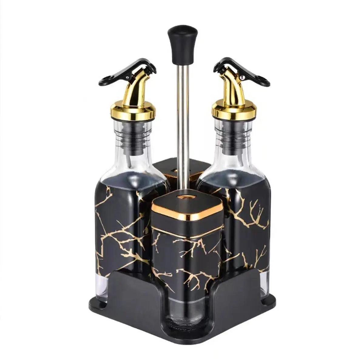 Salt & Vinegar Oil Dispenser Set, Stainless Steel Spice Container with Rotating Cap Design, Leak-Proof Oil & Vinegar Dispenser for Home Kitchen, Dining & Barbecue, Salt & Pepper Shakers, Seasoning Containers, Spices Containers, Kitchenware