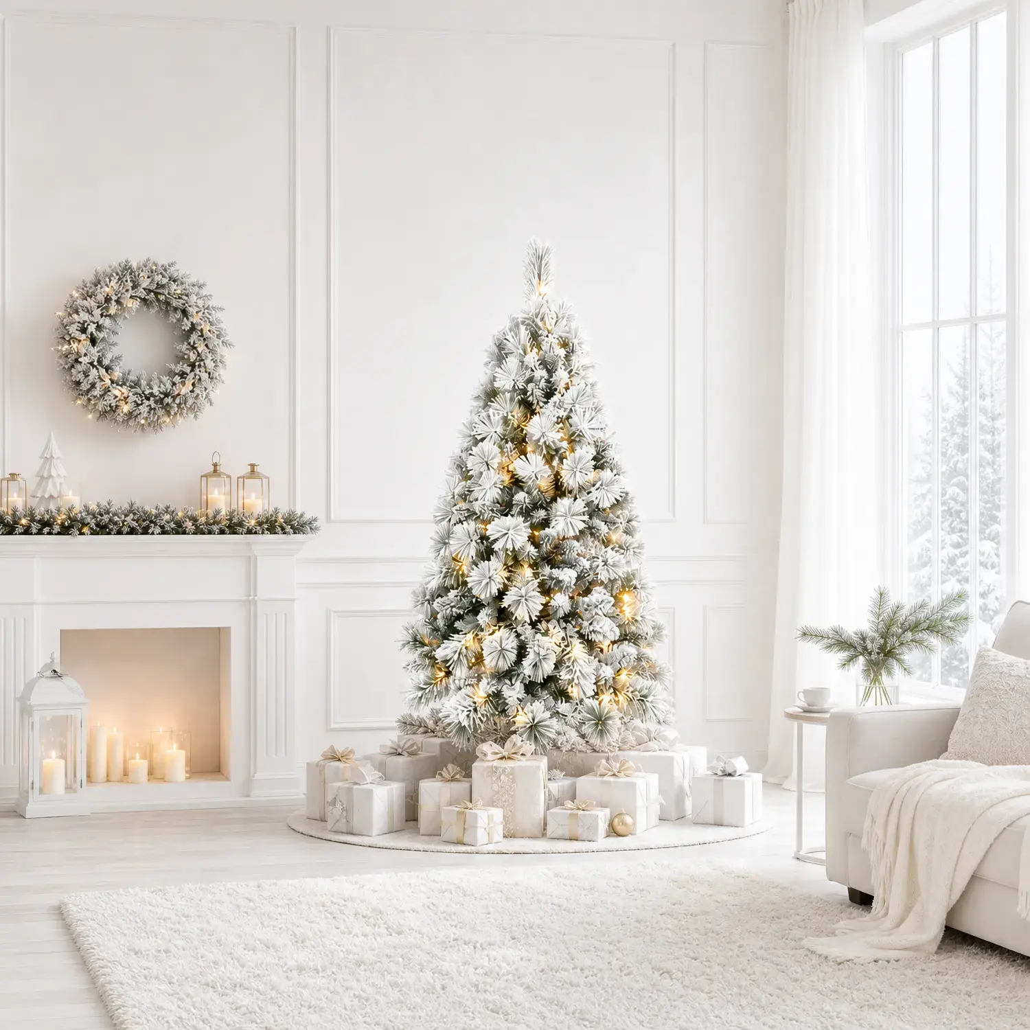 Artificial Flocked Christmas Tree, 4-9 FT Snow-Covered Tree with Pre-Lit or Unlit Options, PVC Branches, Hinged Design, Holiday Decoration for Home Office