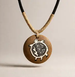 Puerto Rico Turtle Necklace Taino Style Boho Beach Pendant Adjustable Unisex Hawaiian Ocean Jewelry Tribal Symbolic Design Natural Clay Finish