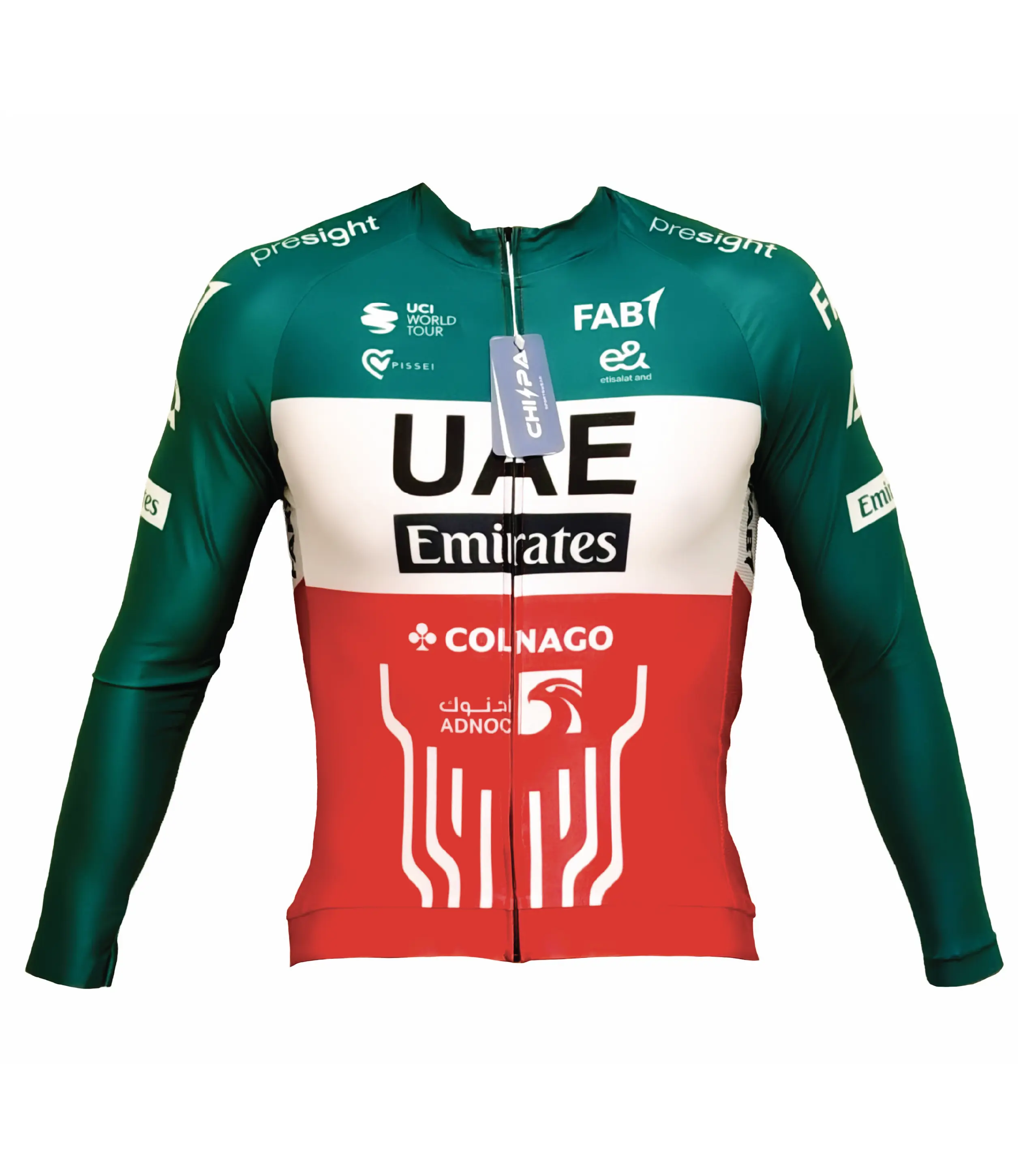 Men's Fitted Pro Long-Sleeve Cycling Jersey with Back Pocket - Isaac del Toro Mexico UAE Team Tribute, Tour de France Inspired Mexico Jersey, Mexican Flag, Male