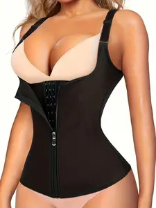 Zippered Bodysuit, Shaping Top, Tummy Control Corset, Sleeveless Top, Women's Sports Tummy Control Vest, 1pc