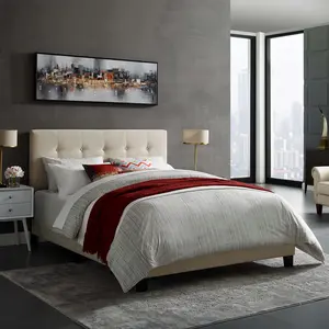 Modway Amira King Upholstered Fabric Bed in Beige