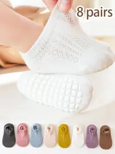 8 Pairs Children Anti-Slip Walking Socks, Soft Comfy Socks, Baby Floor Socks, Summer Thin Mesh Breathable, Unisex Toddler Footwear