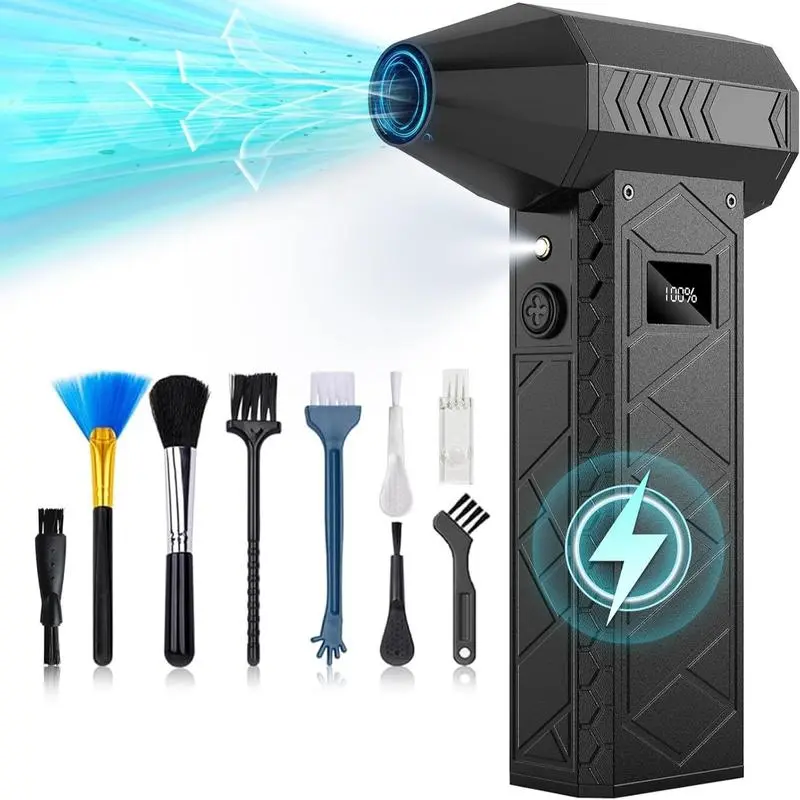 10000mAh Quick-Charge Rechargeable Wireless Mini Blower Compressed Air Duster, 180000RPM, 2 LED Lights, 4 Modes, Ultra-Lightweight Keyboard Cleaning Tool with Cleaning Brush for PC, Home (Black),dorm essentials,home essentials