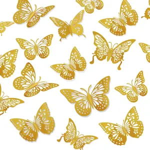12pcs 3D Gold Butterfly Wall Stickers,Removable Butterfly Wall Decor,Butterfly Wall Stickers for Room Bedroom Nursery Classroom Party Wedding Cake Decor