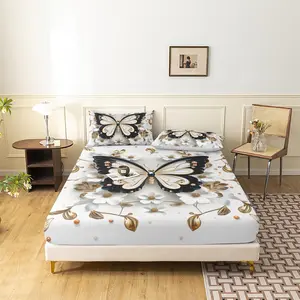 Butterfly Print Microfiber Bed Sheets Sets, Including 1 Count Fitted Sheet & 2 Counts Pillowcase without Filler, Soft Comfortable Bedding Set for Home Bedroom, Decorative Bedsheet Sets, Breathable Durable Sheets