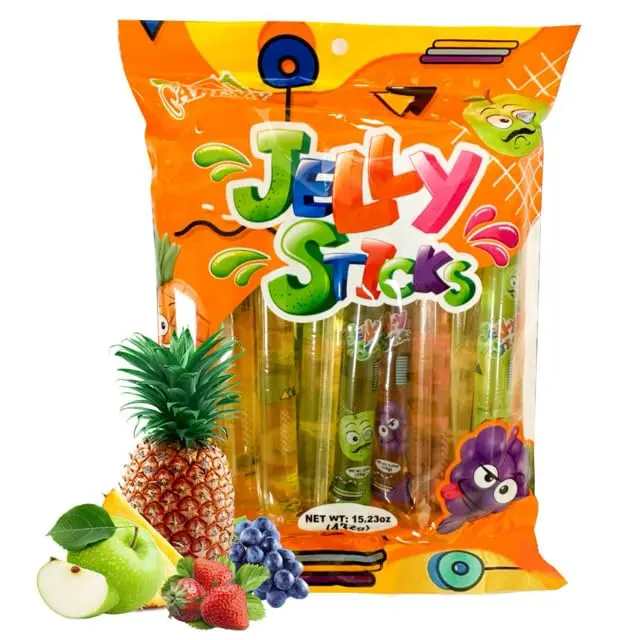 Jelly Straws, Fruit Jelly Filled Strips, Assorted Fruit Jelly Sticks, 15.23oz (432g)