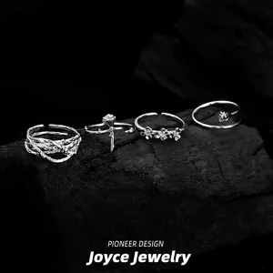 Dark series thorn rose ring for women, niche, high-end, textured, plain ring, open, retro, personalized, stackable ring