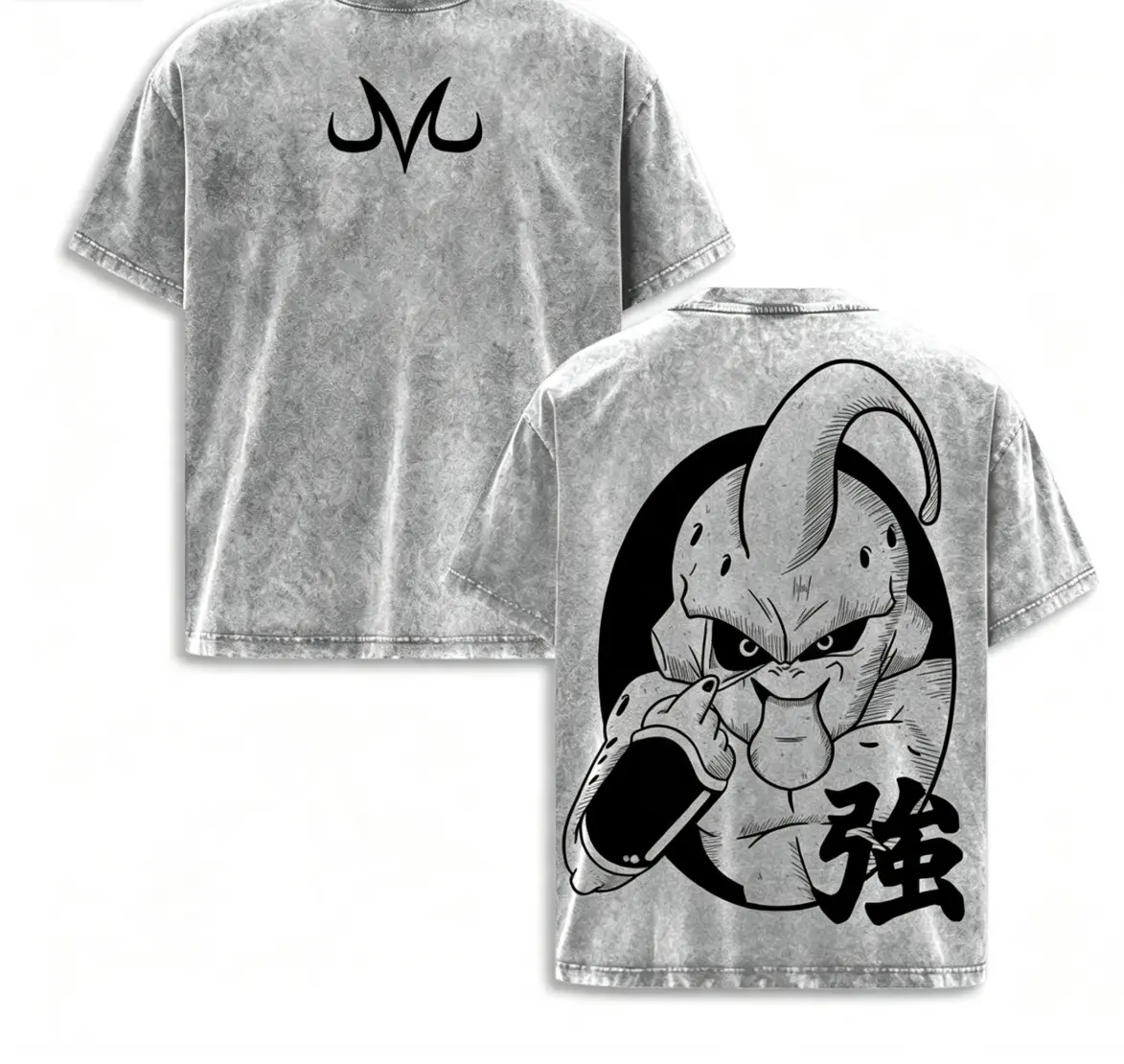 Majin Buu Vintage Washed T-Shirt , DBZ Anime Graphic Shirt, Heavyweight Streetwear Tee, Cool Manga Top, Gift for Anime Lover favorite shirt tee short-sleeve round neck casual t-shirt loose fit crewneck wash loose fit vintage cotton top ideal gift